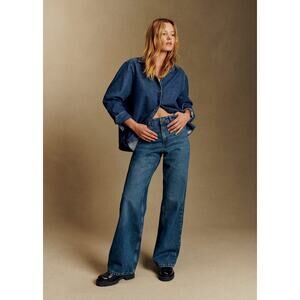 Sezane Denim Wide Leg Jeans Deep Blue Organic Cotton Size 32 EU 0 US